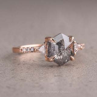 1.67 Carat Salt and Pepper Hexagon Diamond Engagement Ring, Ombre Eliza Setting, 14K Rose Gold