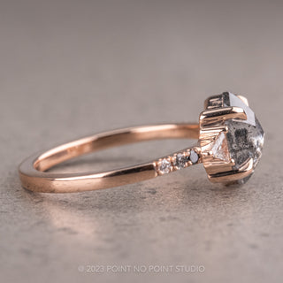 1.67 Carat Salt and Pepper Hexagon Diamond Engagement Ring, Ombre Eliza Setting, 14K Rose Gold