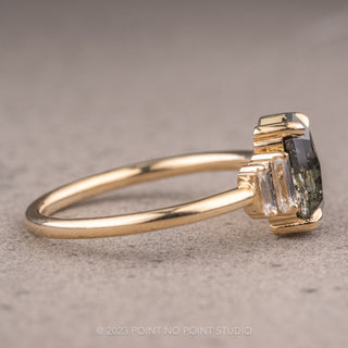 1.16 Carat Salt and Pepper Hexagon Diamond Engagement Ring, Betty Setting, 14k Yellow Gold