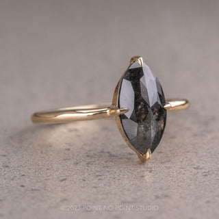 1.89 Carat Black Marquise Diamond Engagement Ring, Jane Setting, 14K Yellow Gold