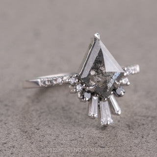 1.93 Carat Salt and Pepper Kite Diamond Engagement Ring, Ombre Wren Setting, 14K White Gold