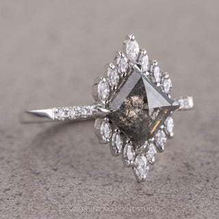 1.82 Carat Salt and Pepper Lozenge Diamond Engagement Ring, Alexandria Setting, 14K White Gold