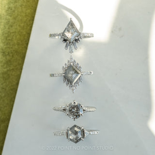 1.82 Carat Salt and Pepper Lozenge Diamond Engagement Ring, Alexandria Setting, 14K White Gold