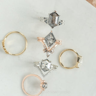 3.83 Carat Salt and Pepper Lozenge Diamond Engagement Ring, Jane Setting, 14k Rose Gold
