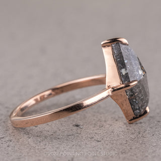 3.83 Carat Salt and Pepper Lozenge Diamond Engagement Ring, Jane Setting, 14k Rose Gold