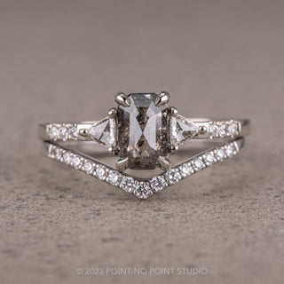 .93tcw Salt and Pepper Emerald Shaped Diamond Engagement Ring, Eliza Setting, 14K White Gold
