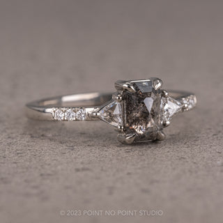 .93tcw Salt and Pepper Emerald Shaped Diamond Engagement Ring, Eliza Setting, 14K White Gold