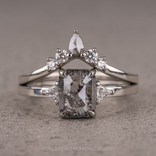 1.56tcw Salt and Pepper Emerald Shaped Diamond Engagement Ring, Zoe Setting, 14K White Gold