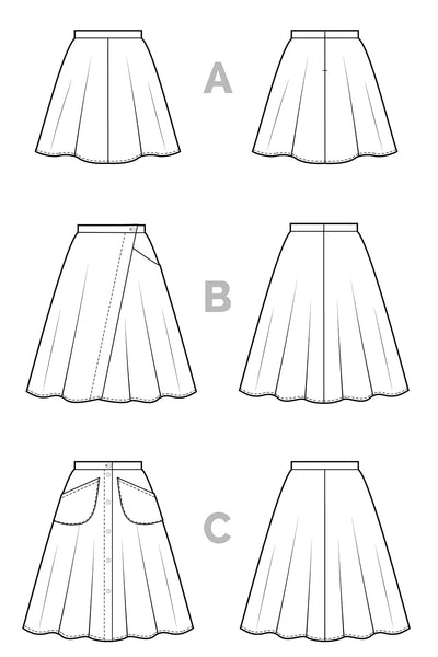 Fiore Skirt Sewing Pattern - Flared A-line skirt pattern - Technical Flats | Closet Core Patterns