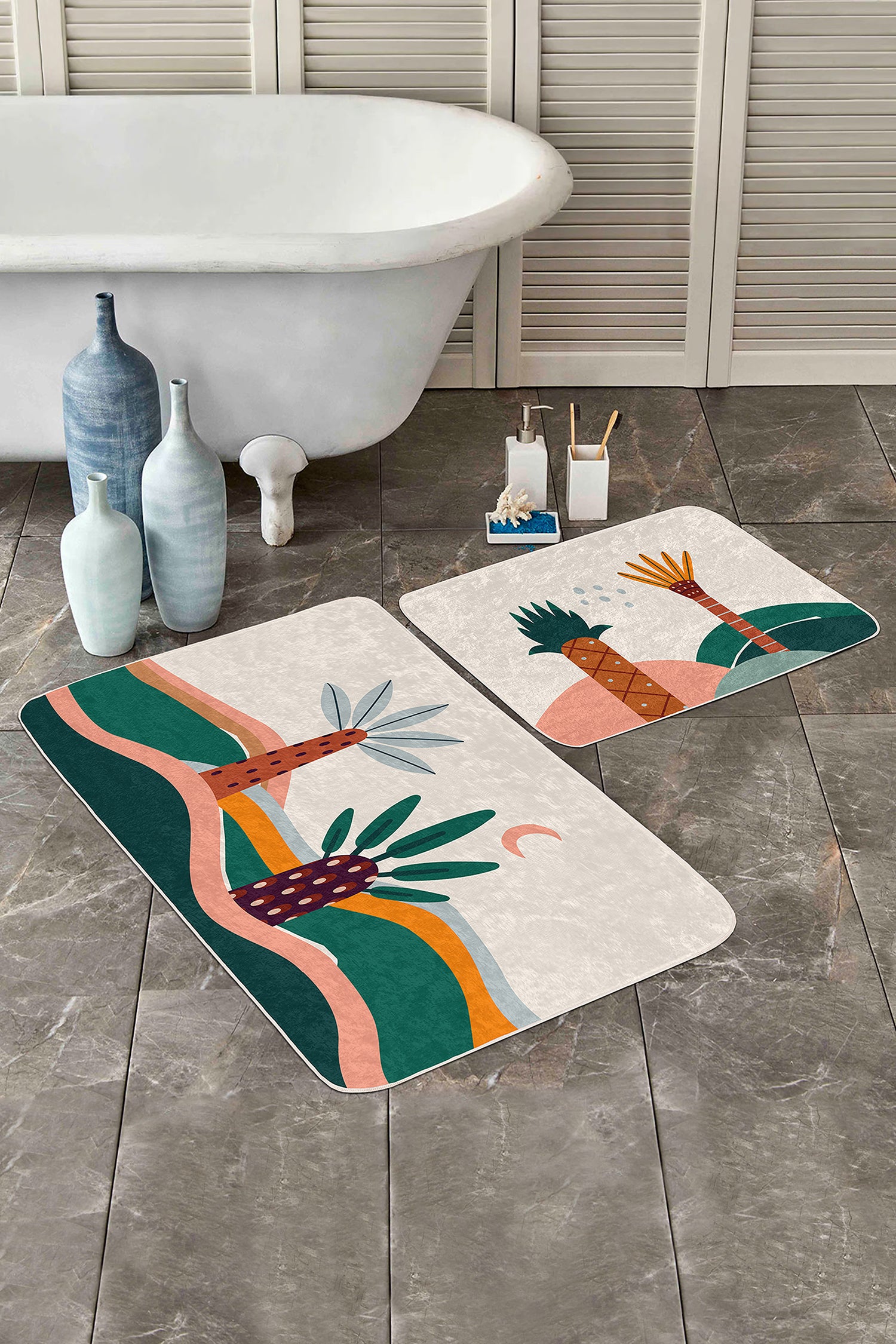 palm tree bath mat set