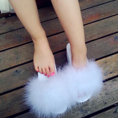 Fur Slide Flip Flops Women MB Ostrich 