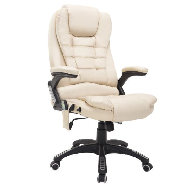 ProperAV Extra High Back PU Leather Adjustable Reclining Executive Office Chair with Massage & Heat Functions (Beige)