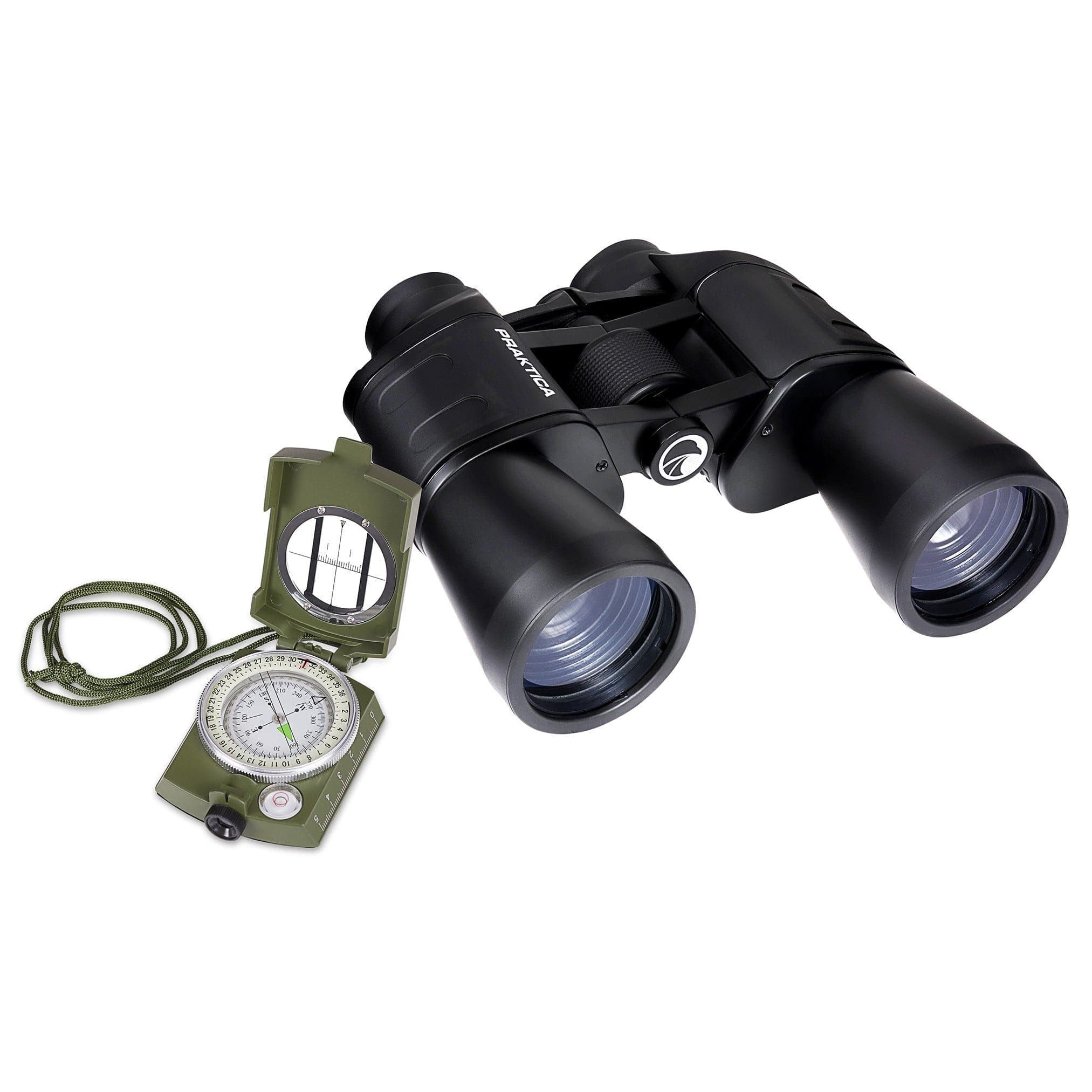 PRAKTICA Falcon 12x50mm Porro Prism Field Binoculars - Black (Binoculars + Compass)