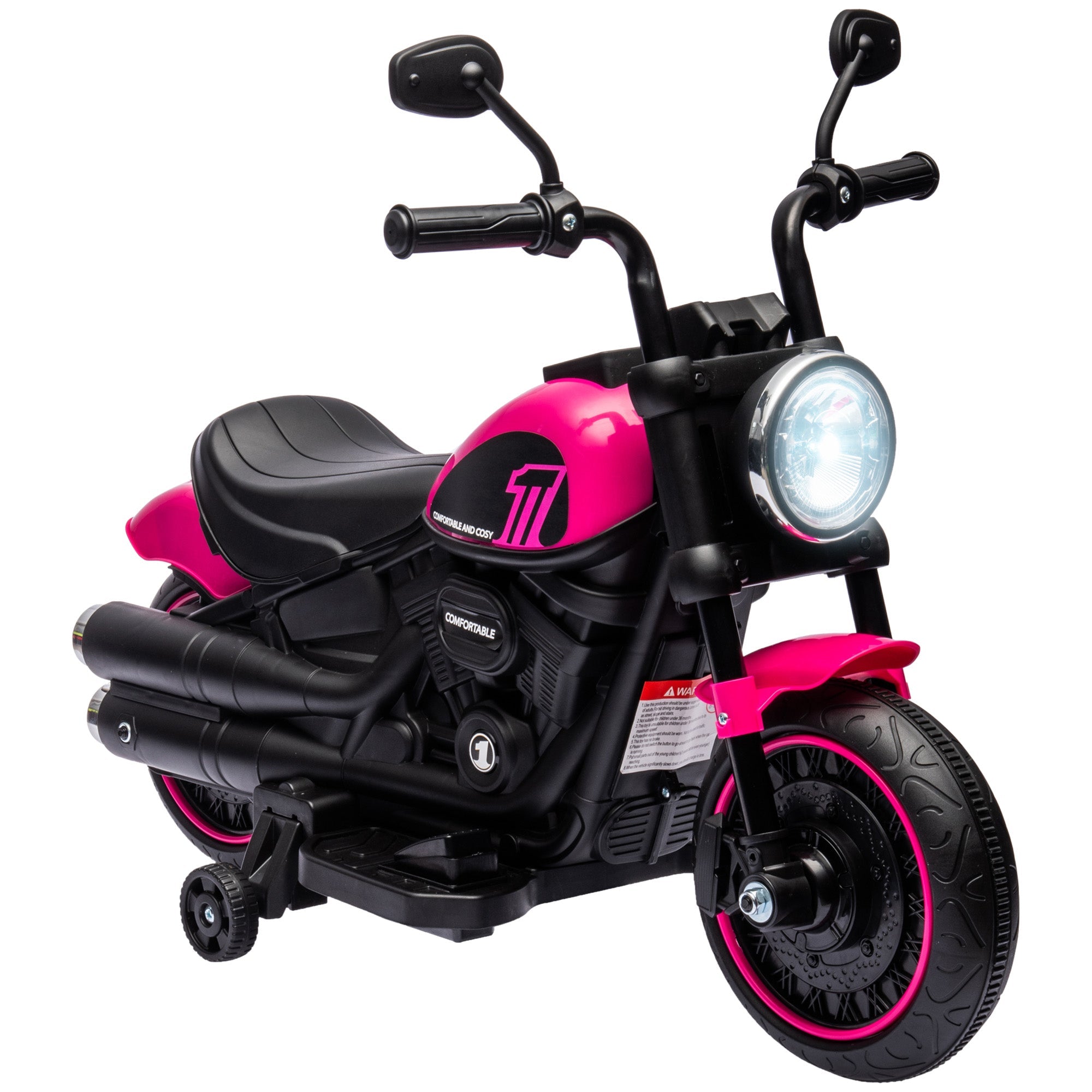 HOMCOM 6V Electric Motorbike with Training Wheels & One-Button Start (Pink)