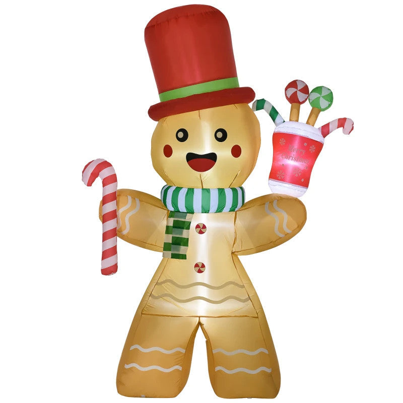 HOMCOM 7.5ft Christmas Inflatable Gingerbread Man with Candy Cane and LED Lights