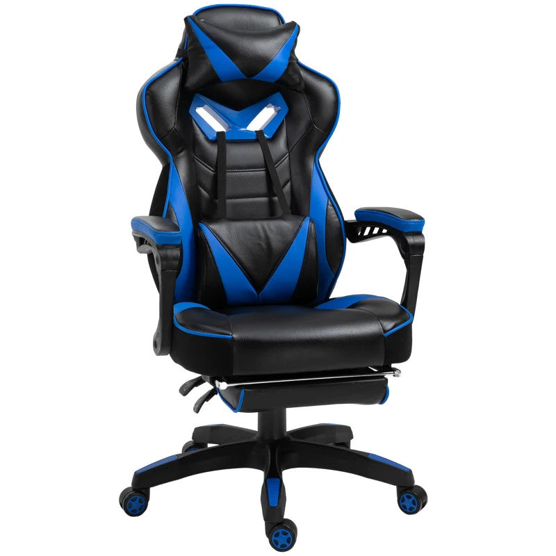 Maplin Ergonomic Racing Adjustable Reclining Gaming Office Chair with Headrest, Lumbar Support & Retractable Footrest (Blue)