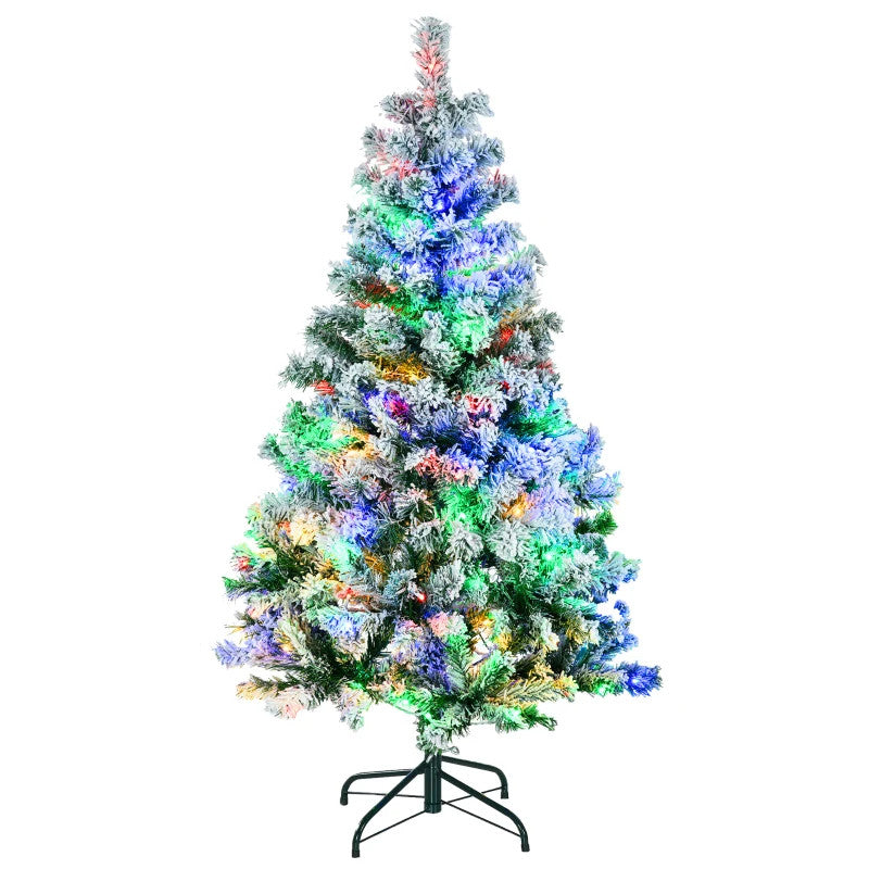HOMCOM 4.5ft LED Snow Flocked Artificial Christmas Tree with Steel Base
