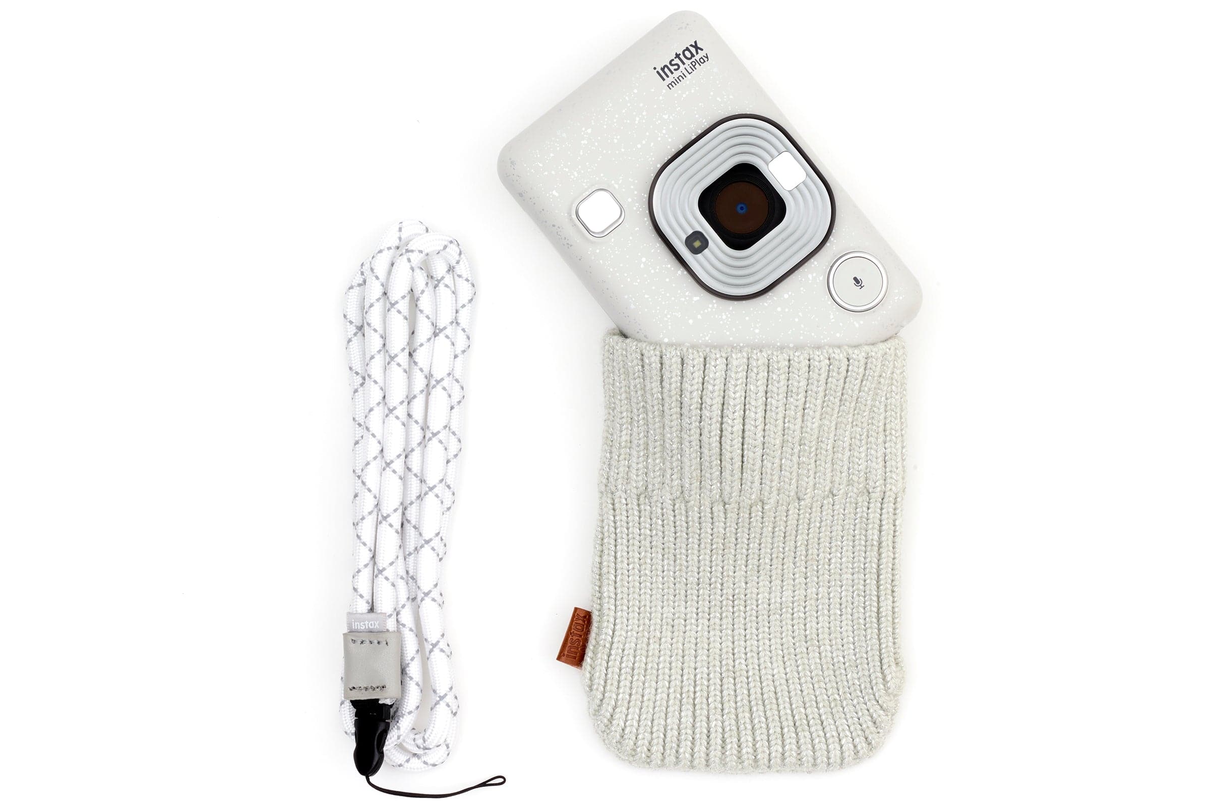 Fujifilm Instax Mini Liplay Accessory Kit with Neck Strap & Knitted Pouch - Stone White