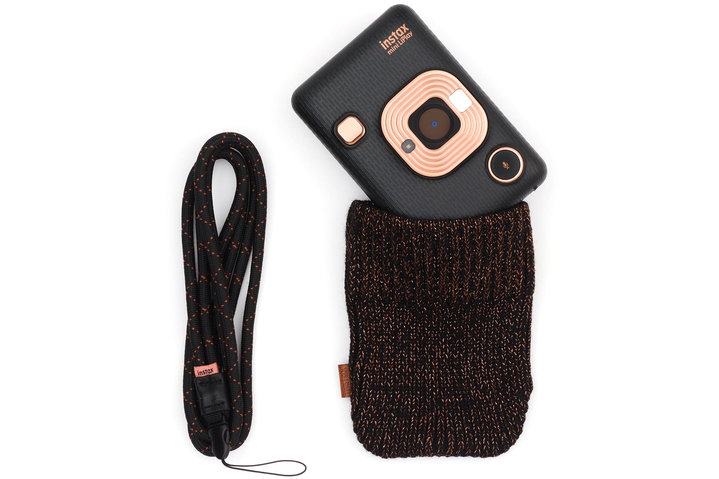 Fujifilm Instax Mini Liplay Accessory Kit with Neck Strap & Knitted Pouch - Elegant Black
