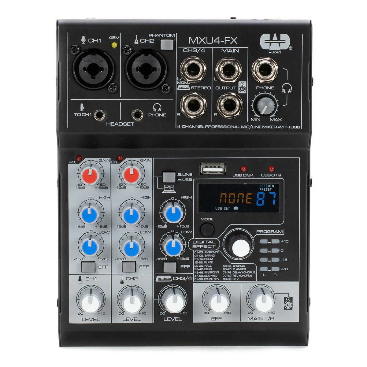 CAD MXU4FX 4-Channel Mixer with USB Interface & Digital Effects