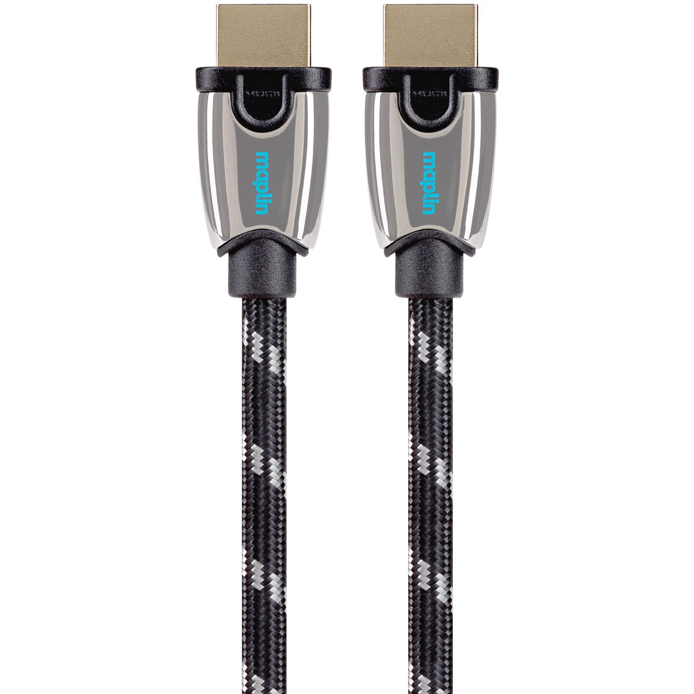 Maplin HDMI to HDMI 4K Ultra HD Braided Cable with Gold Connectors - Black, 1m