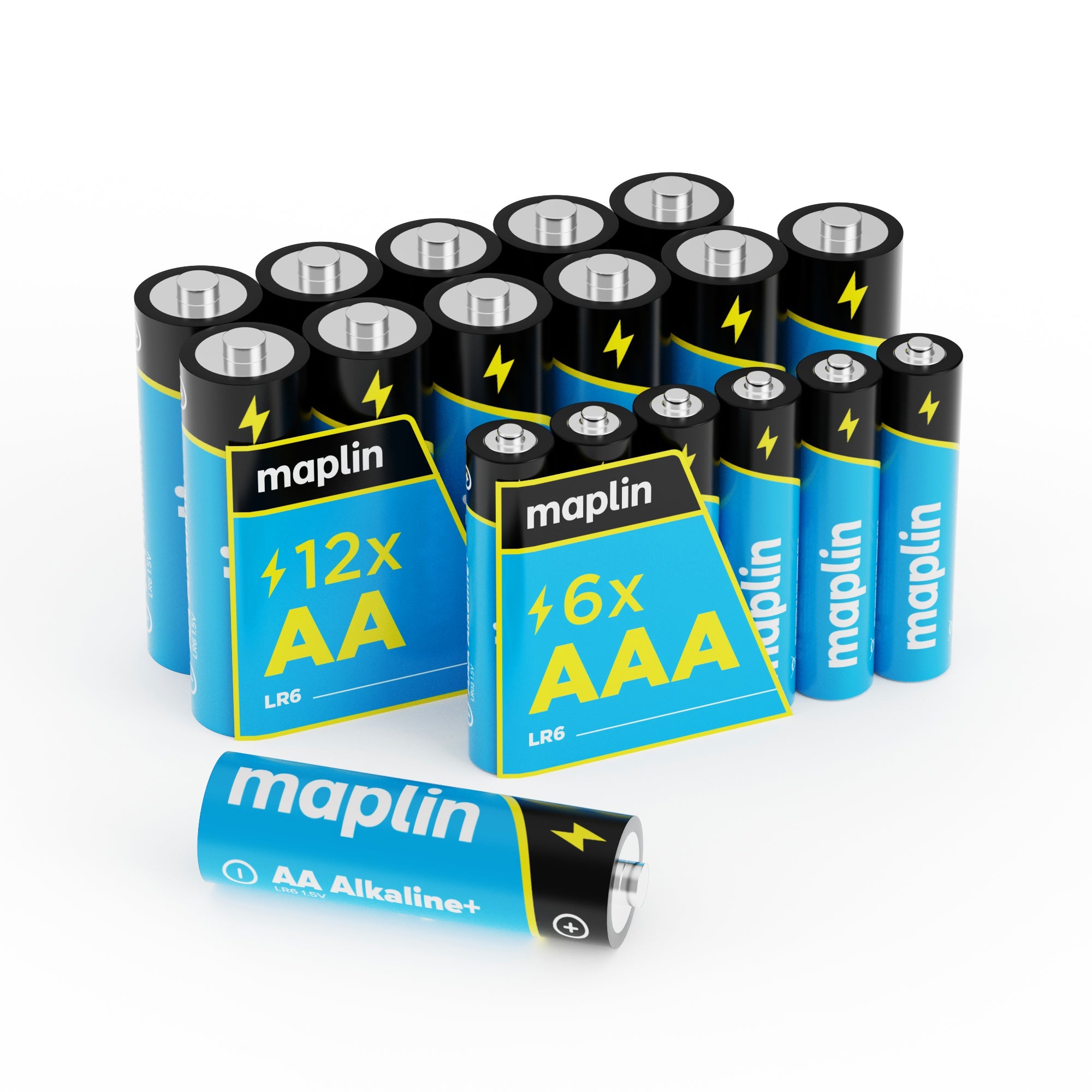 Maplin 12x AA LR6 / 6x AAA LR03 7 Years Shelf Life 1.5V High Performance Alkaline Batteries