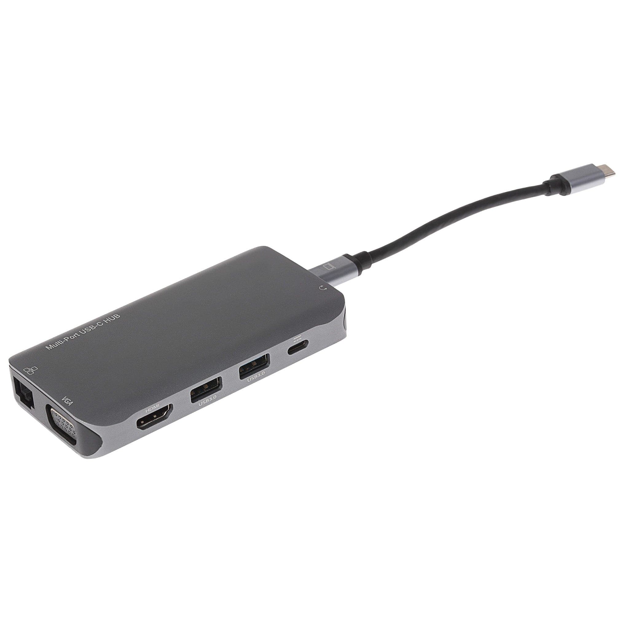 Nikkai USB-C Multiport Hub to 3x USB-A 3.0 / HDMI 4K / Gigabit RJ45 / VGA / USB-C PD / 3.5mm Audio / SD Card Reader - Silver