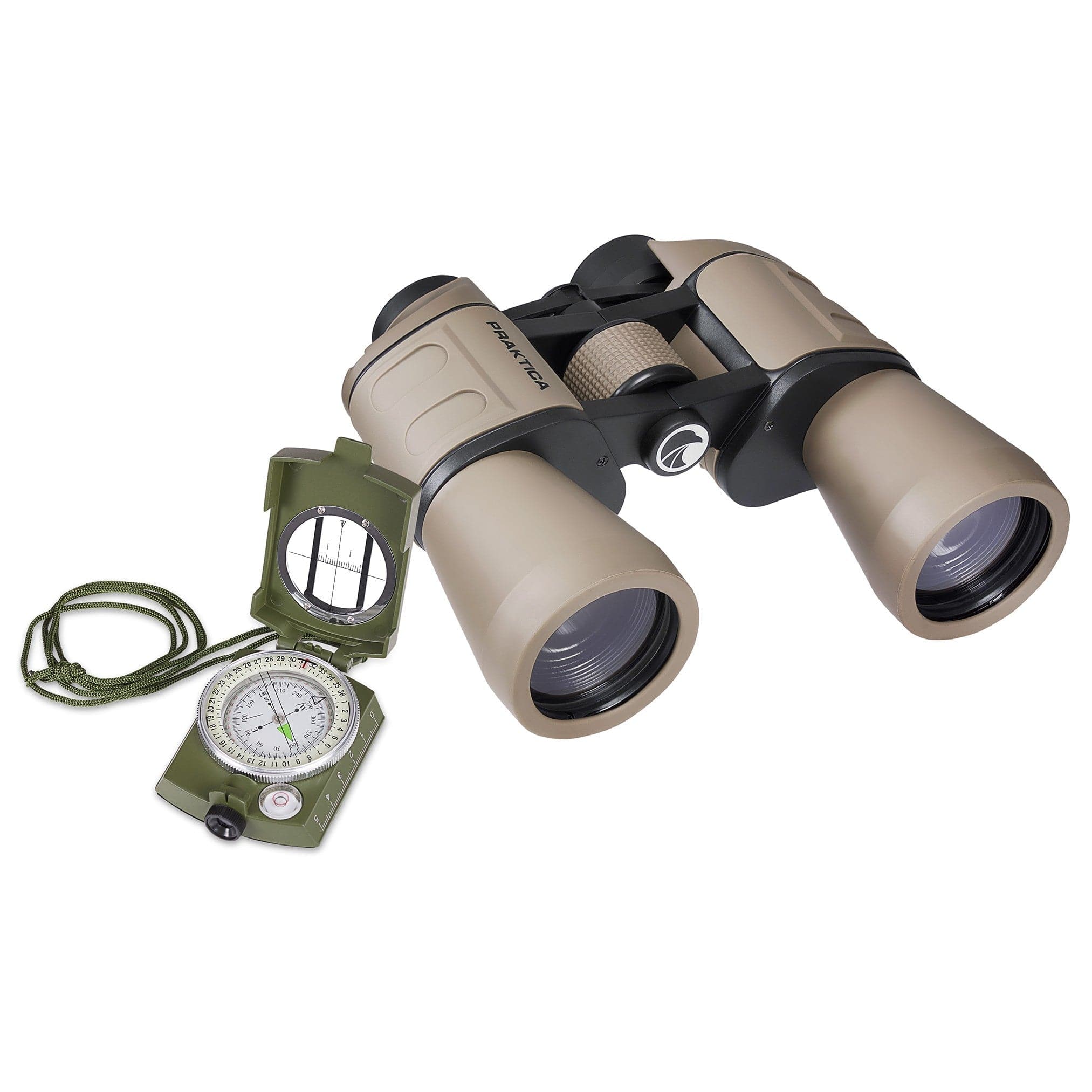 PRAKTICA Falcon 10x50mm Porro Prism Field Binoculars - Sand (Binoculars + Compass)