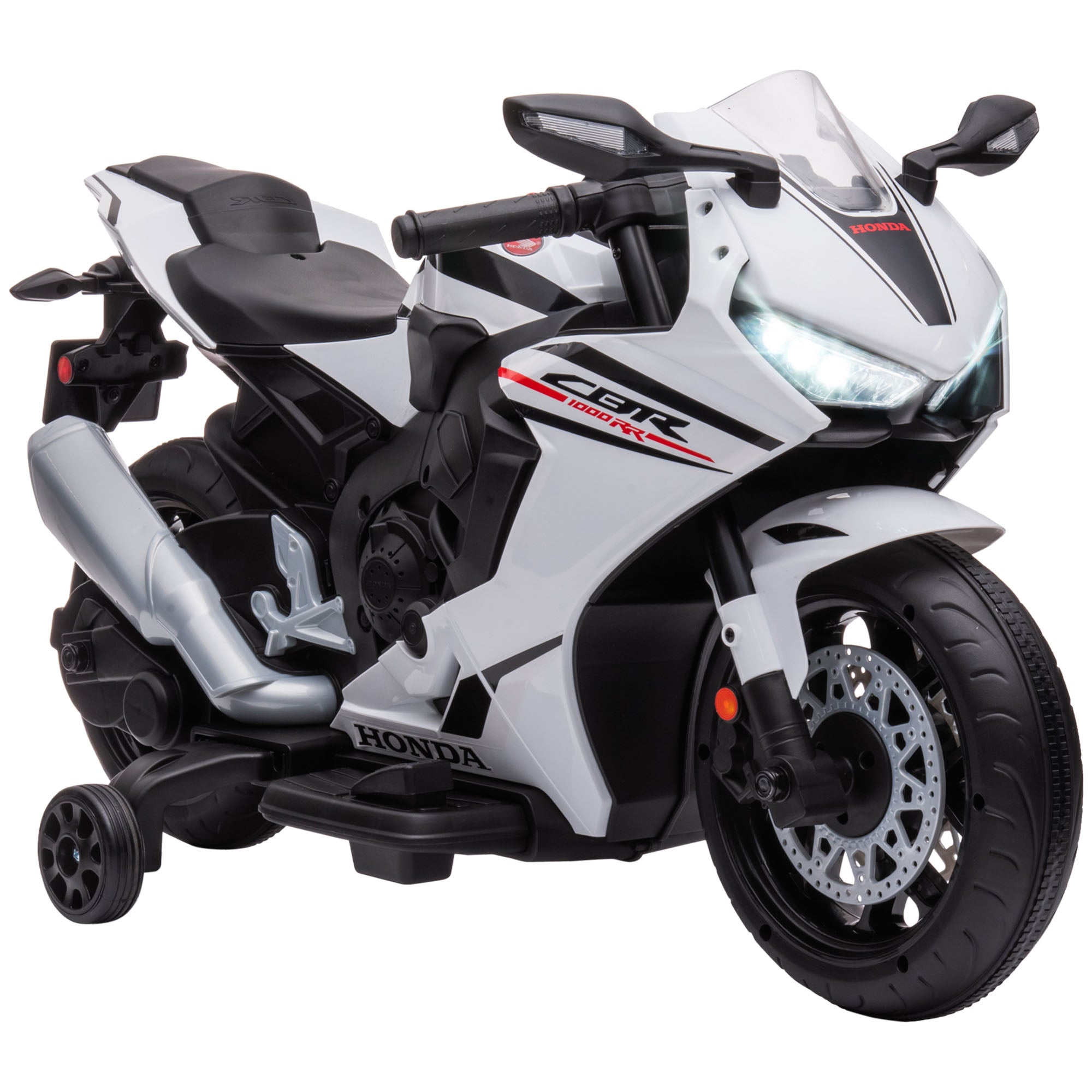 HOMCOM Honda 6V Licensed Kids Motorcycle with Music & Training Wheels (White)