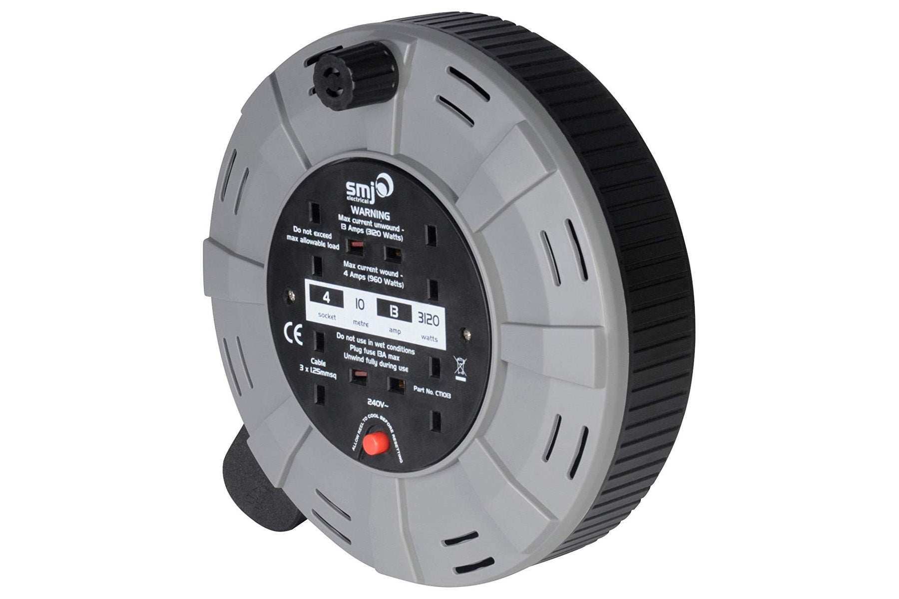SMJ Electrical 10m 4 Socket 13A Easy-Wind Compact Extension Cable Reel