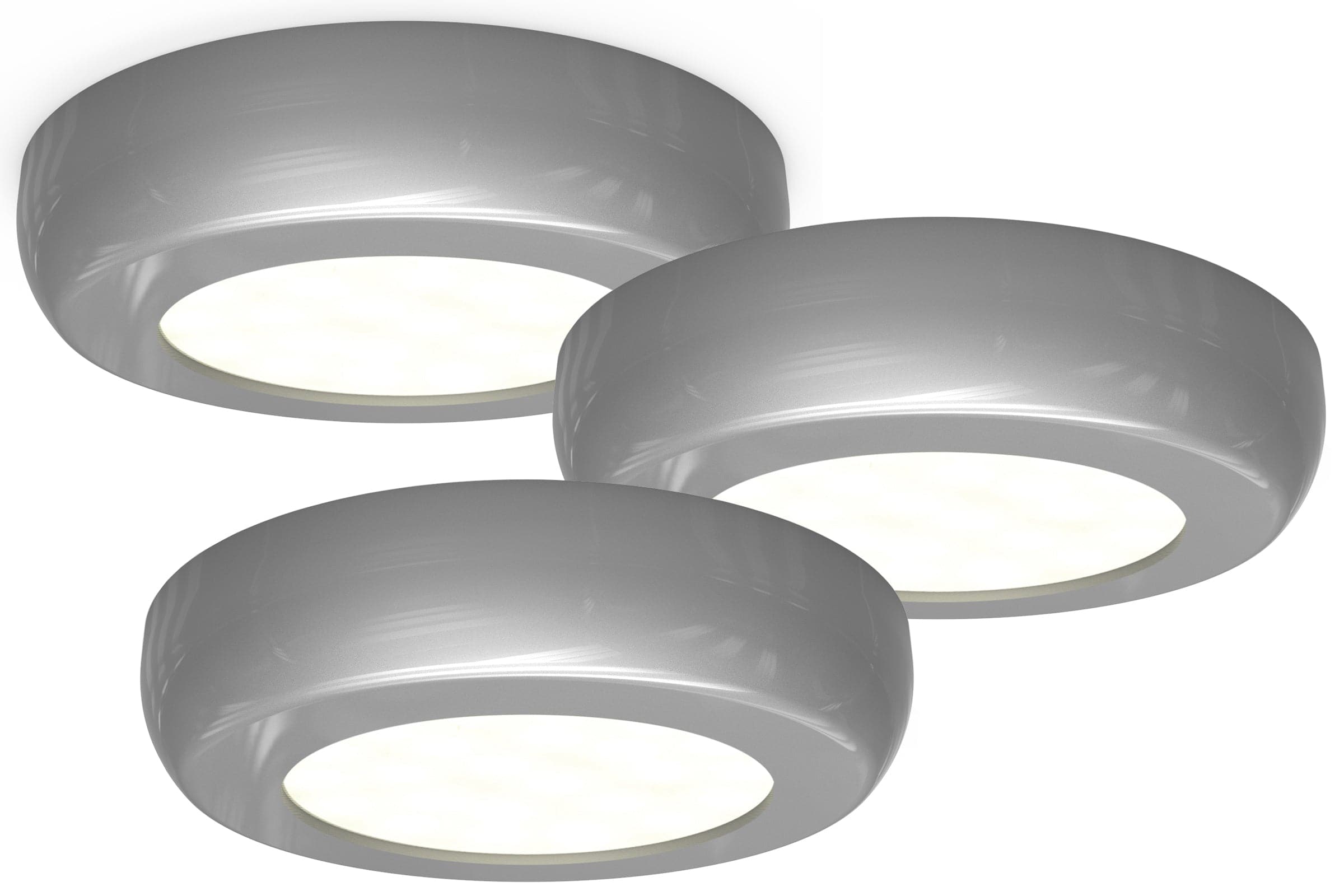 4lite Mains Powered Circle Cabinet LED Light - Silver (Pack of 3)