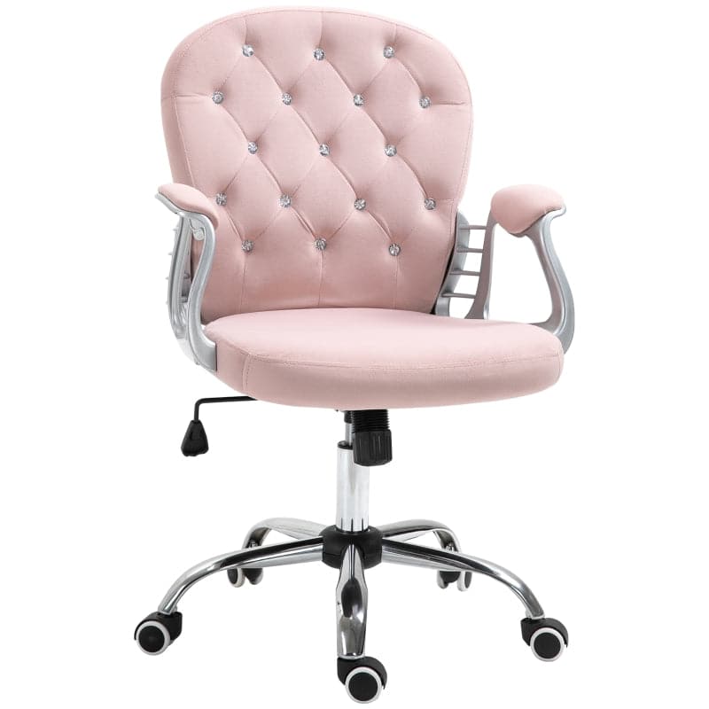 ProperAV Ergonomic 360deg Swivel Diamond Tufted Padded Base Office Chair with 5 Castor Wheels (Pink)