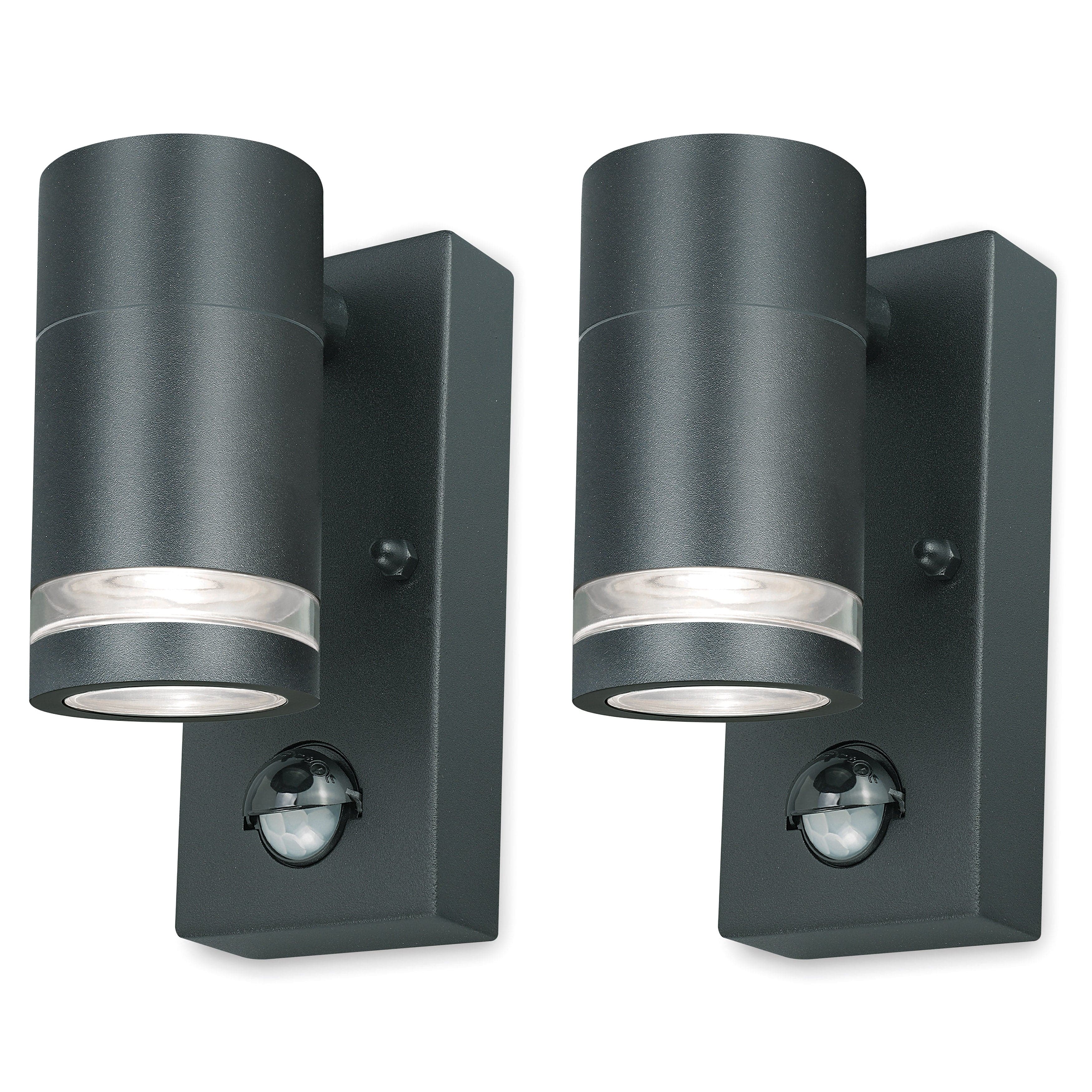 4lite Marinus GU10 Single Direction Outdoor Wall Light with PIR - Anthracite (Pack of 2)