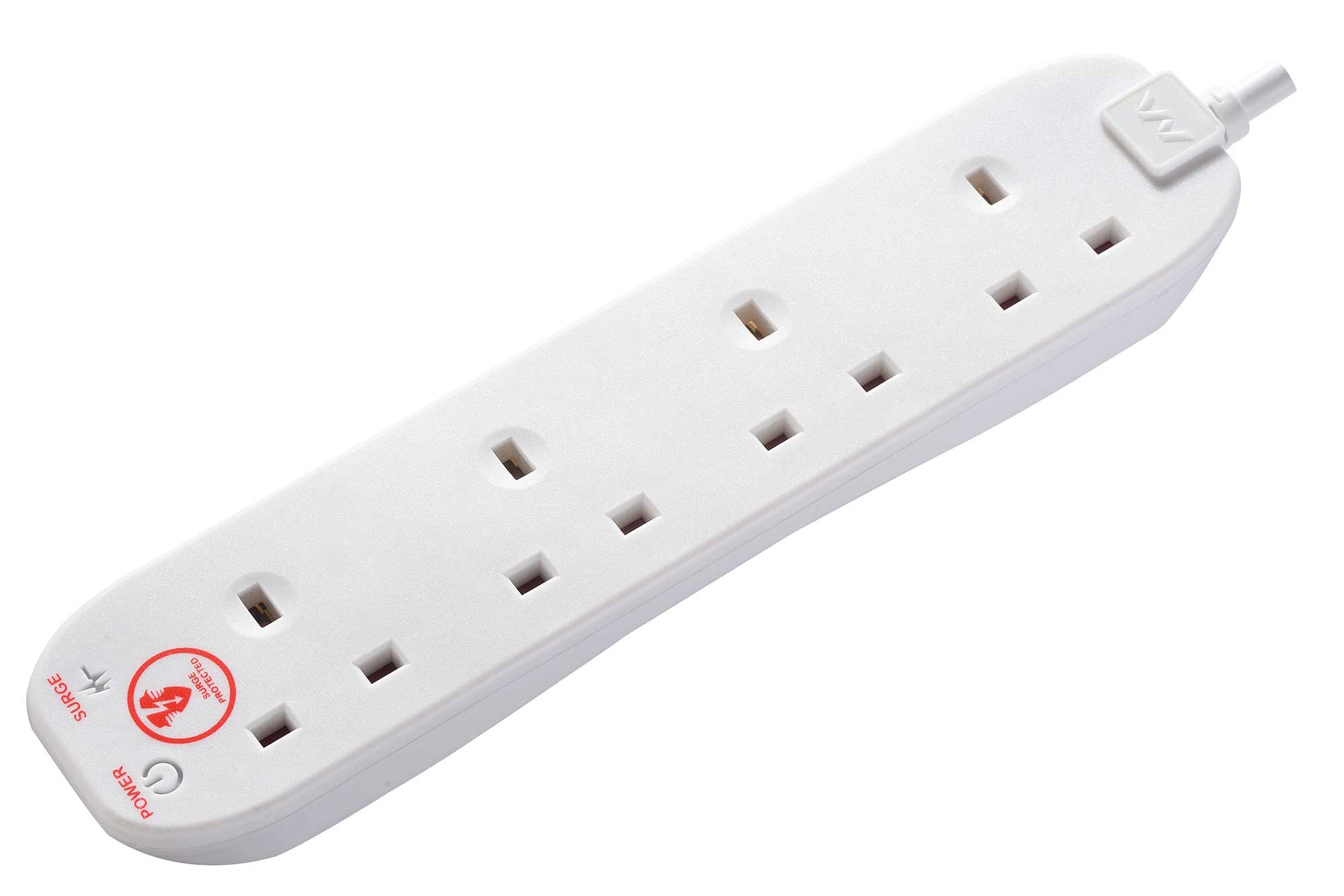 Masterplug 4m 4-Socket 13A Surge Protected Extension Lead - White