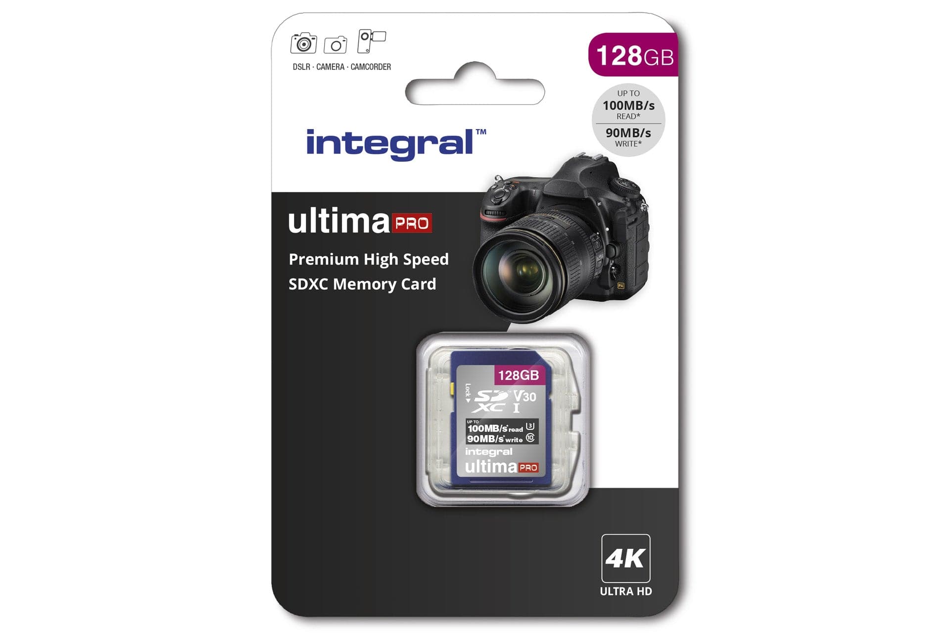 Integral 128GB High Speed V30 UHS-I U3 SDHC Memory Card