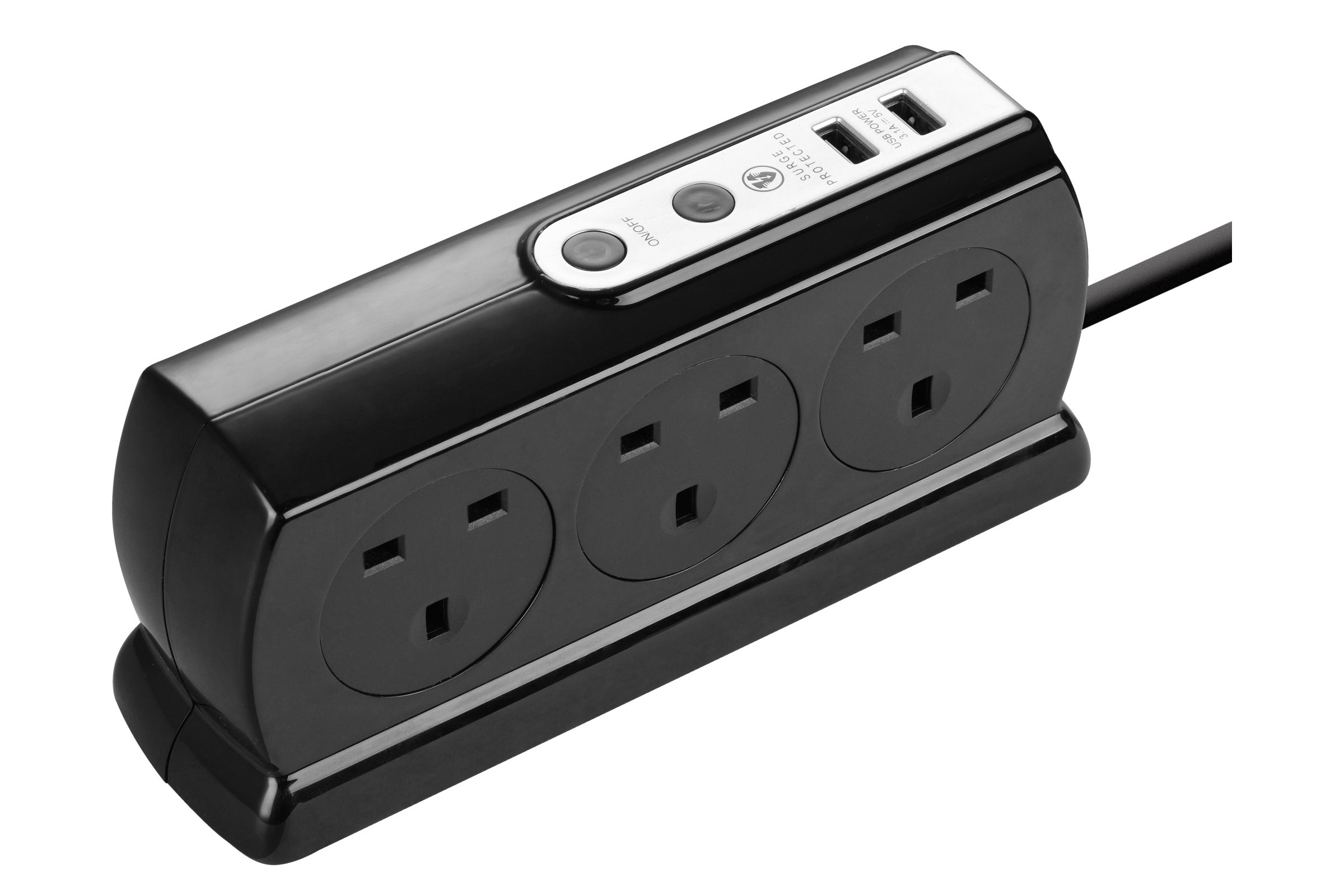 Masterplug 2m 6 Socket 13A plus 2x USB-A Ports Extension Cable Lead - Black