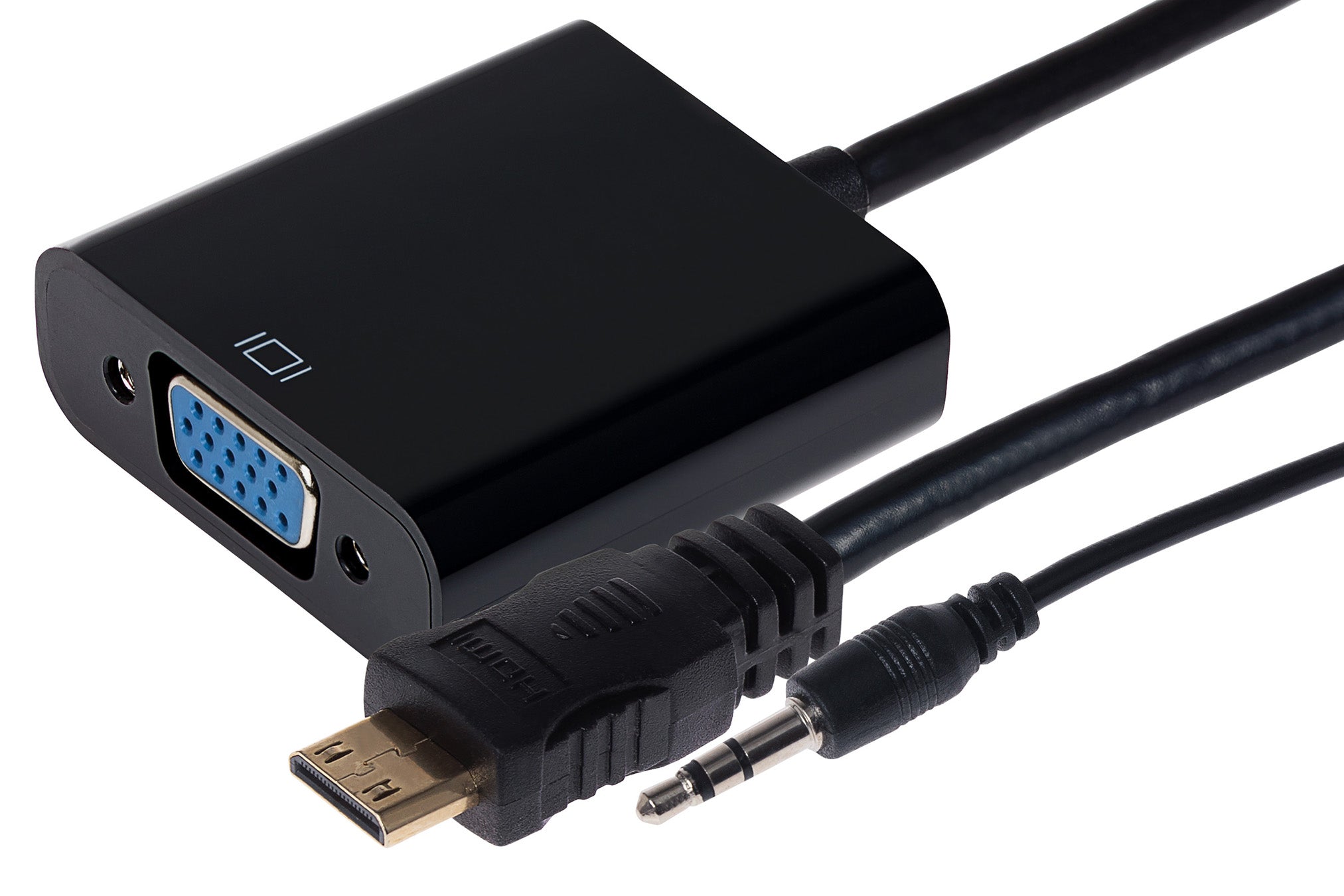 Maplin Mini HDMI Male to VGA Female / 3.5mm Audio Port Adapter - Black, 15cm