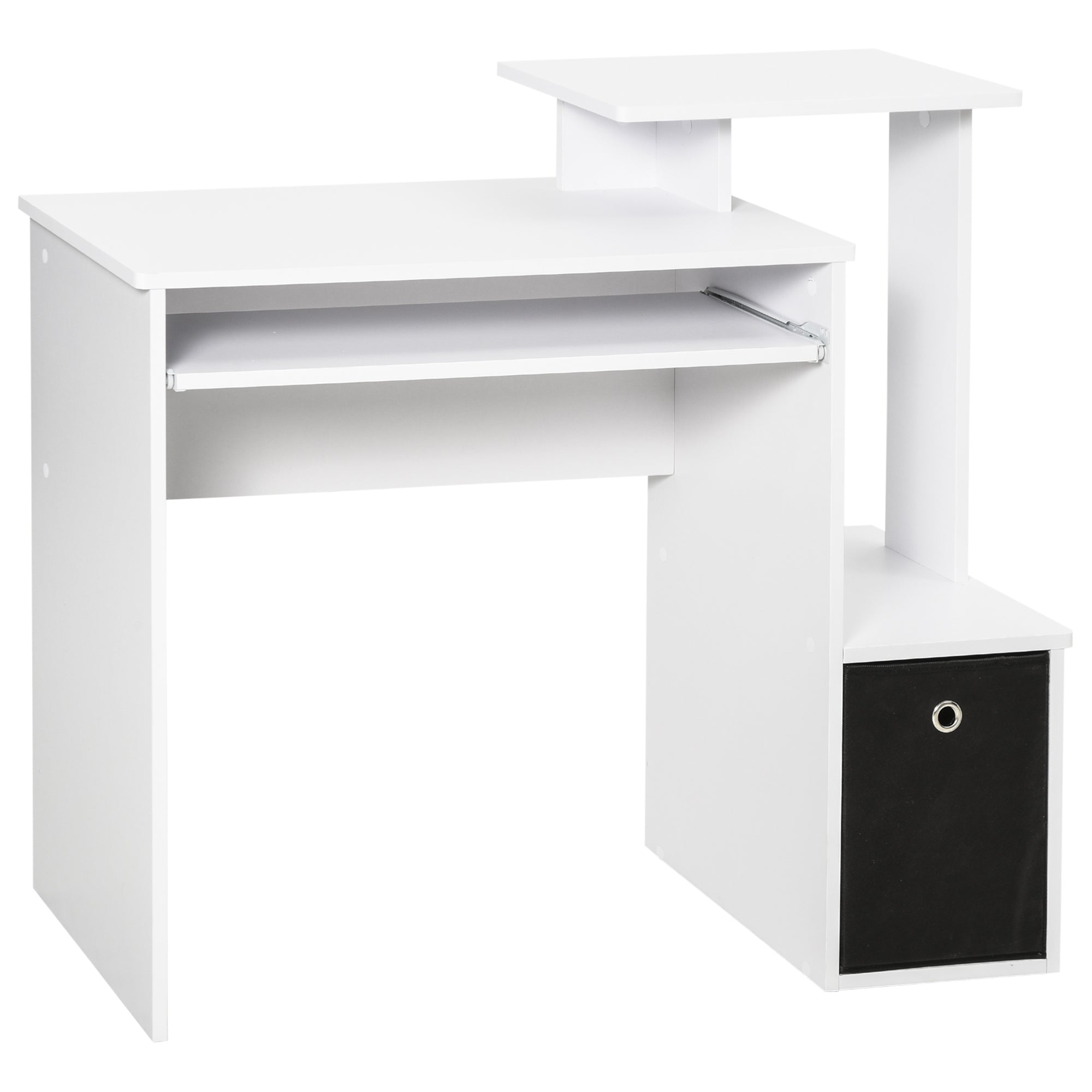 ProperAV Computer Desk with Sliding Keyboard Tray & Side Compartment (White)