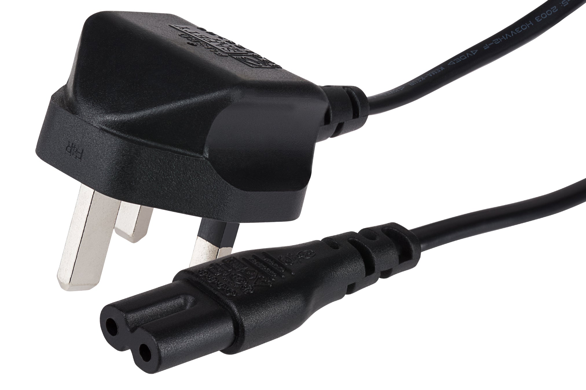 Maplin Power Lead IEC C7 Fig 8 2 Pin Plug to UK 3 Pin Mains Plug - 1m, 13 Amp Fuse