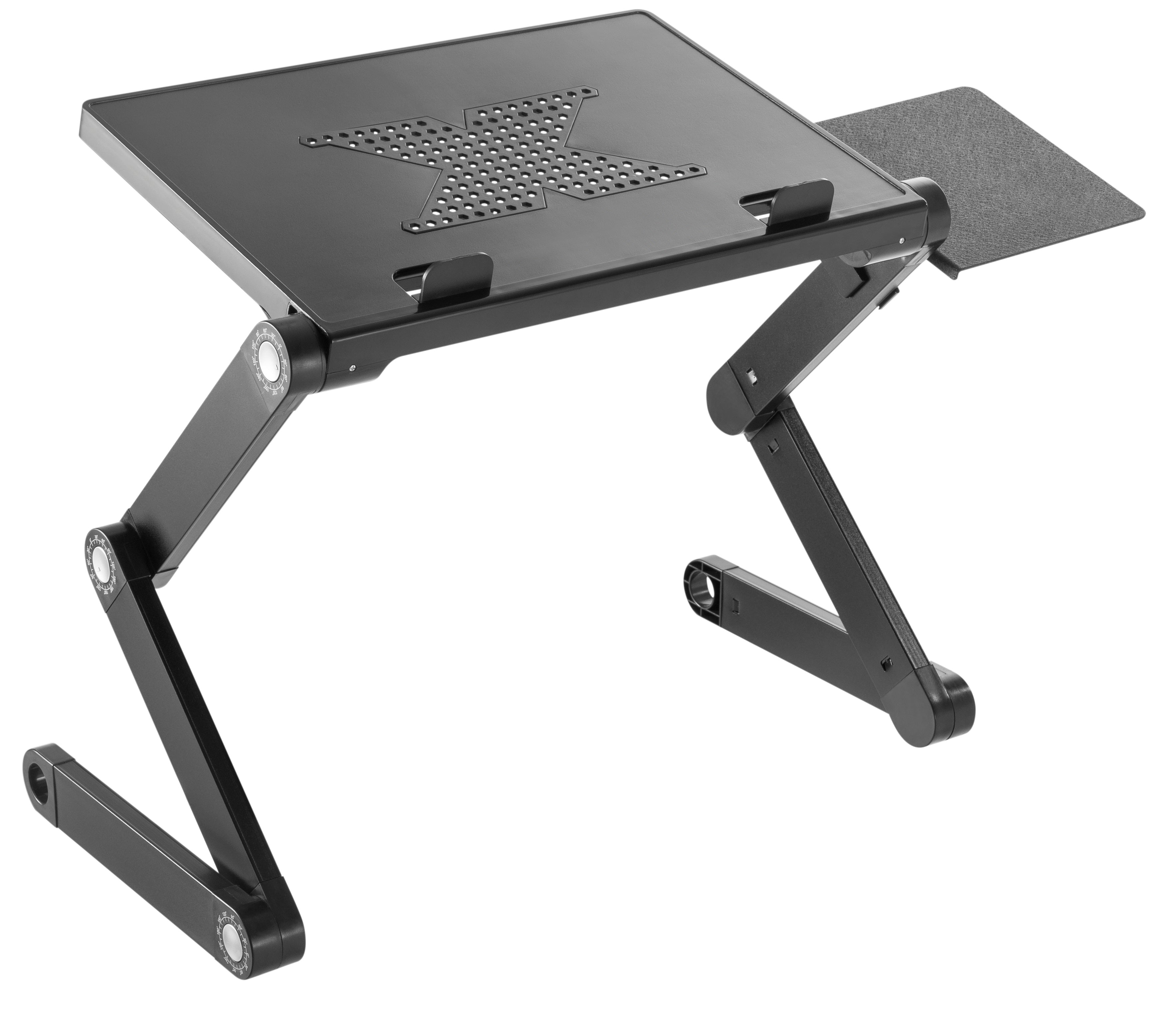 ProperAV Laptop, Tablet or Monitor Riser Stand with Extending Legs & Mouse Pad Side Mount - Black