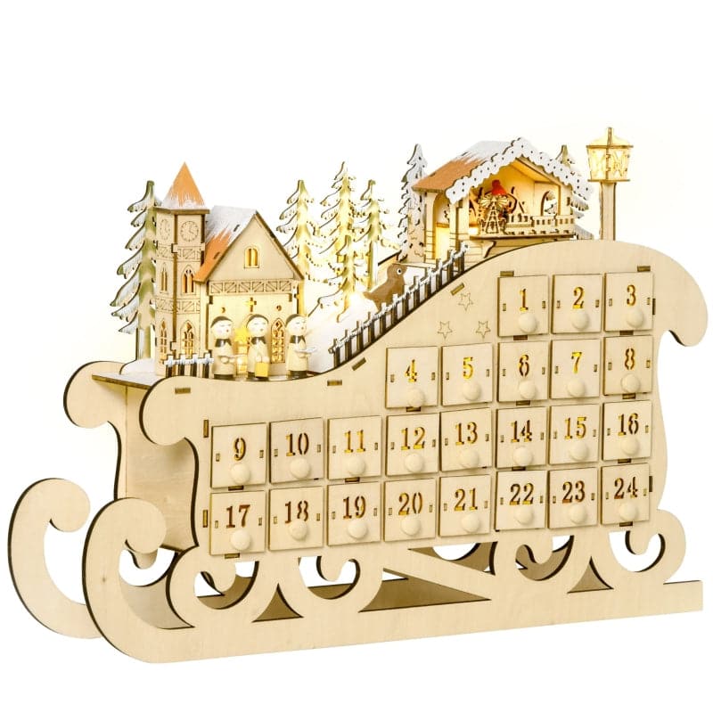 HOMCOM Light Up Wooden Christmas Advent Calendar