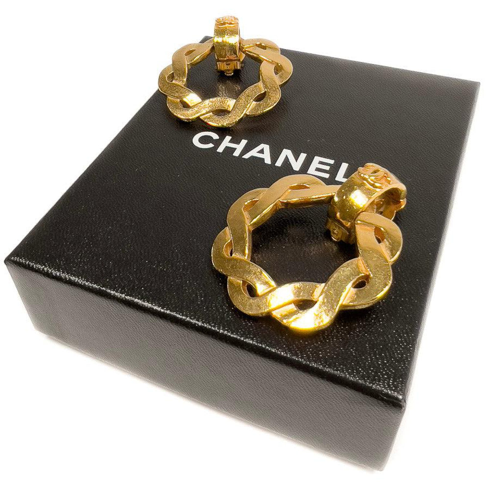 Vintage tweedehands Chanel grote CC clip oorbellen 97P –