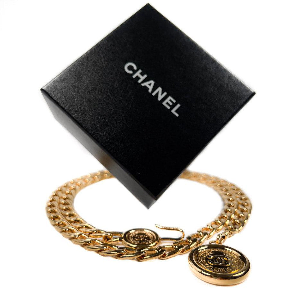 Vintage Chanel gouden ketting CC medaillon riem –