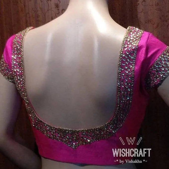 Designer Pink Blouse with Kundan work. Blouse Design 302