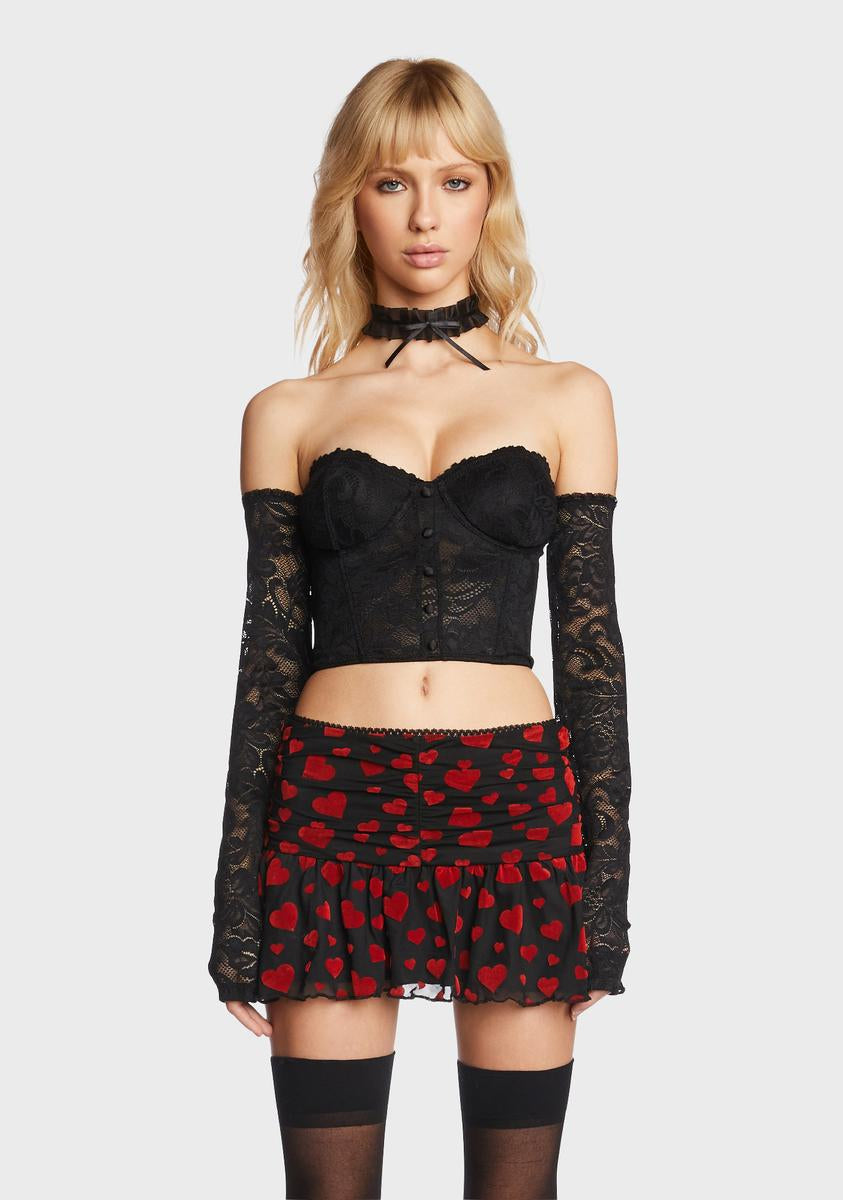 Sugar Thrillz Lace Corset Crop Top With Long Sleeves - Black