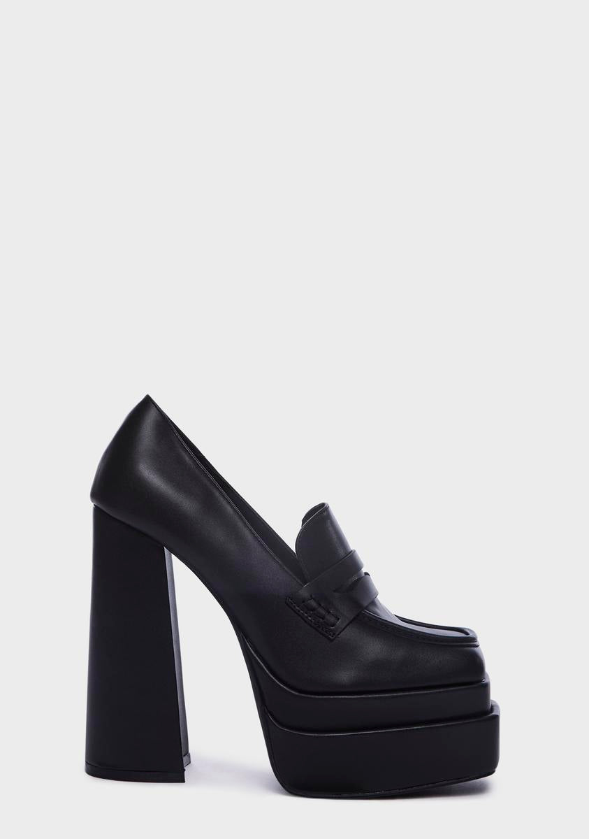 Vegan Leather Platform Oxford Heels - Black