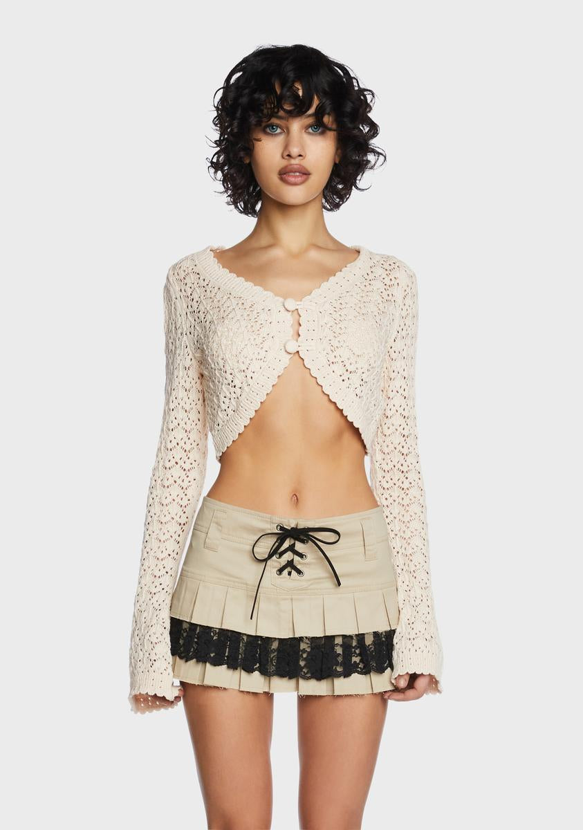 Current Mood Crochet Cropped Cardigan - Ivory