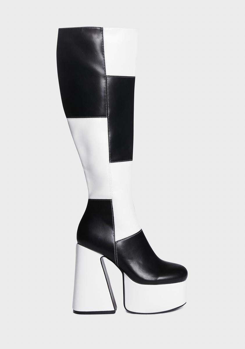 Lamoda Colorblock Knee High Boots - Black/White