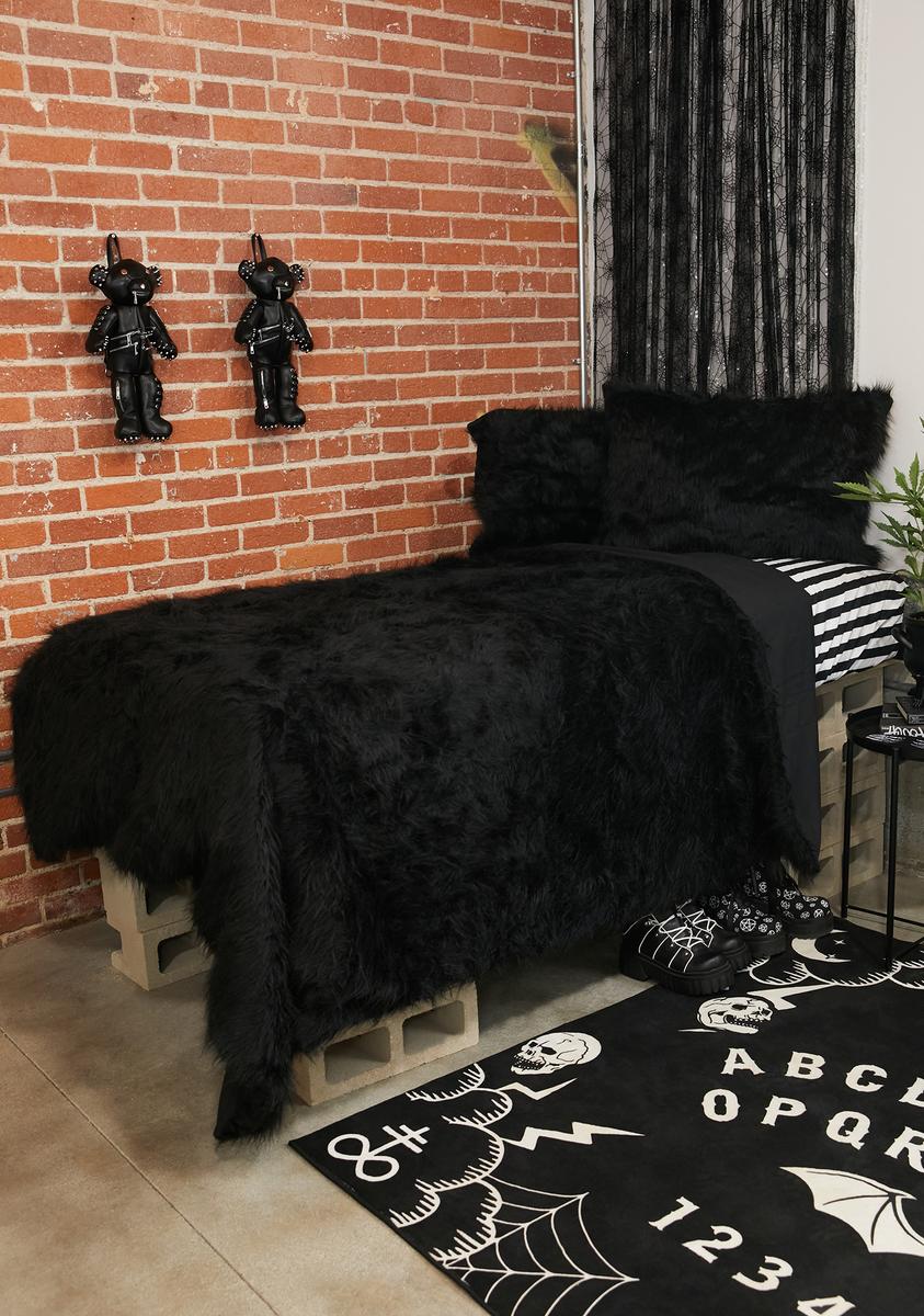 Dolls Home Faux Fur Shag Throw Blanket - Black