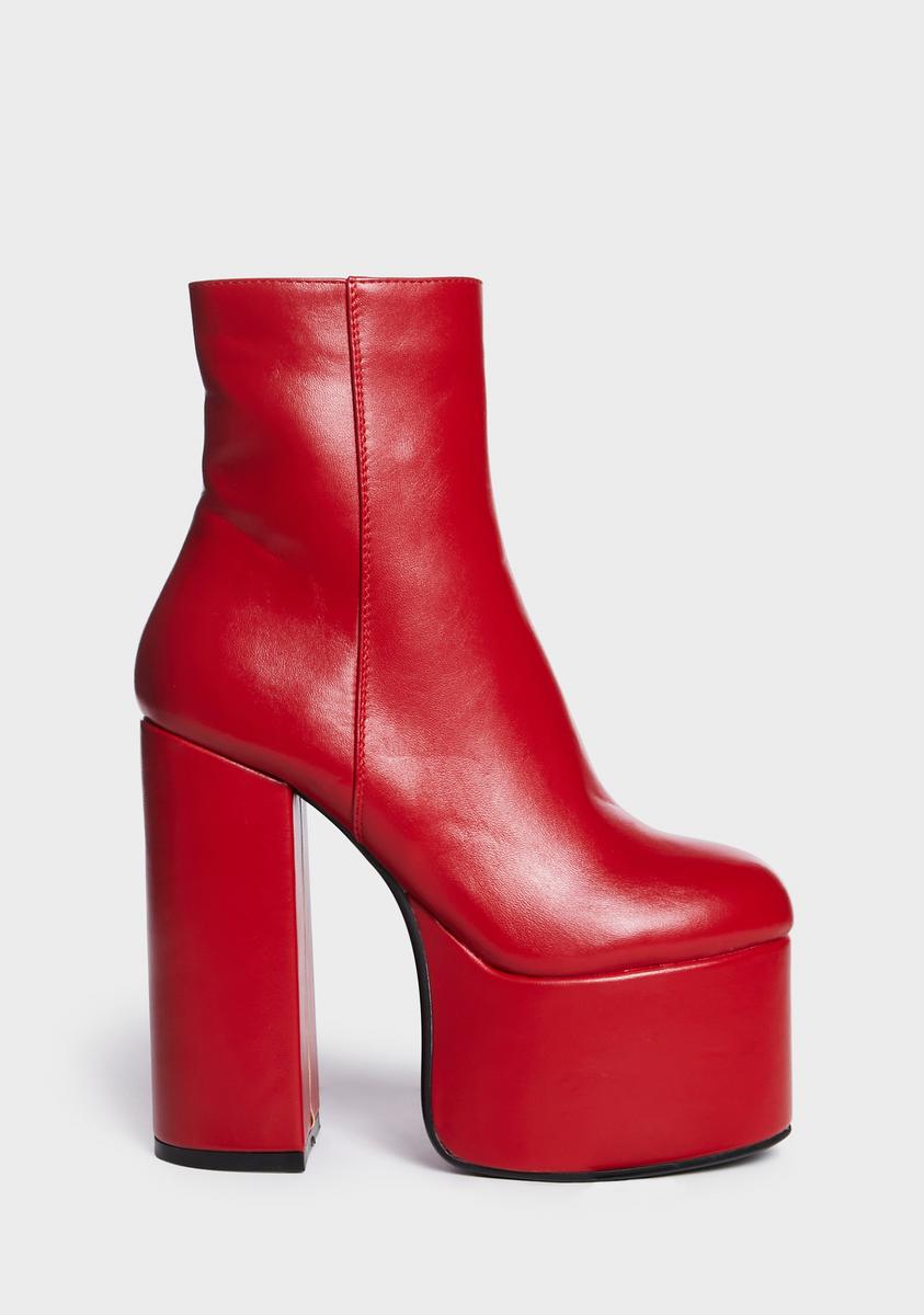 Lamoda Platform Heel Ankle Boots - Red